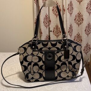 Coach Black and Tan Signature two way Bag